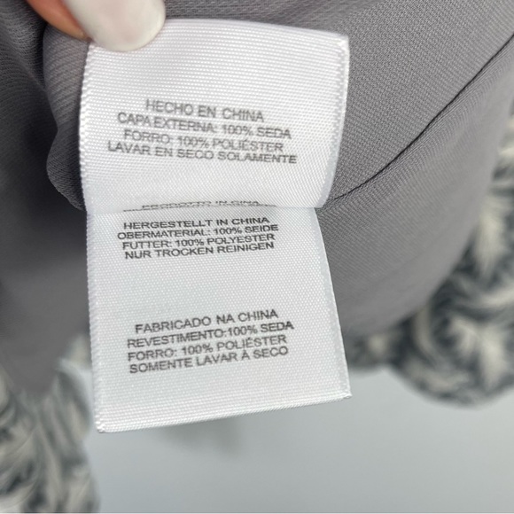 Joie Isaline Feather Cold Shoulder Mini Dress Gray White Print Silk Tie Belt XXS - Picture 13 of 15